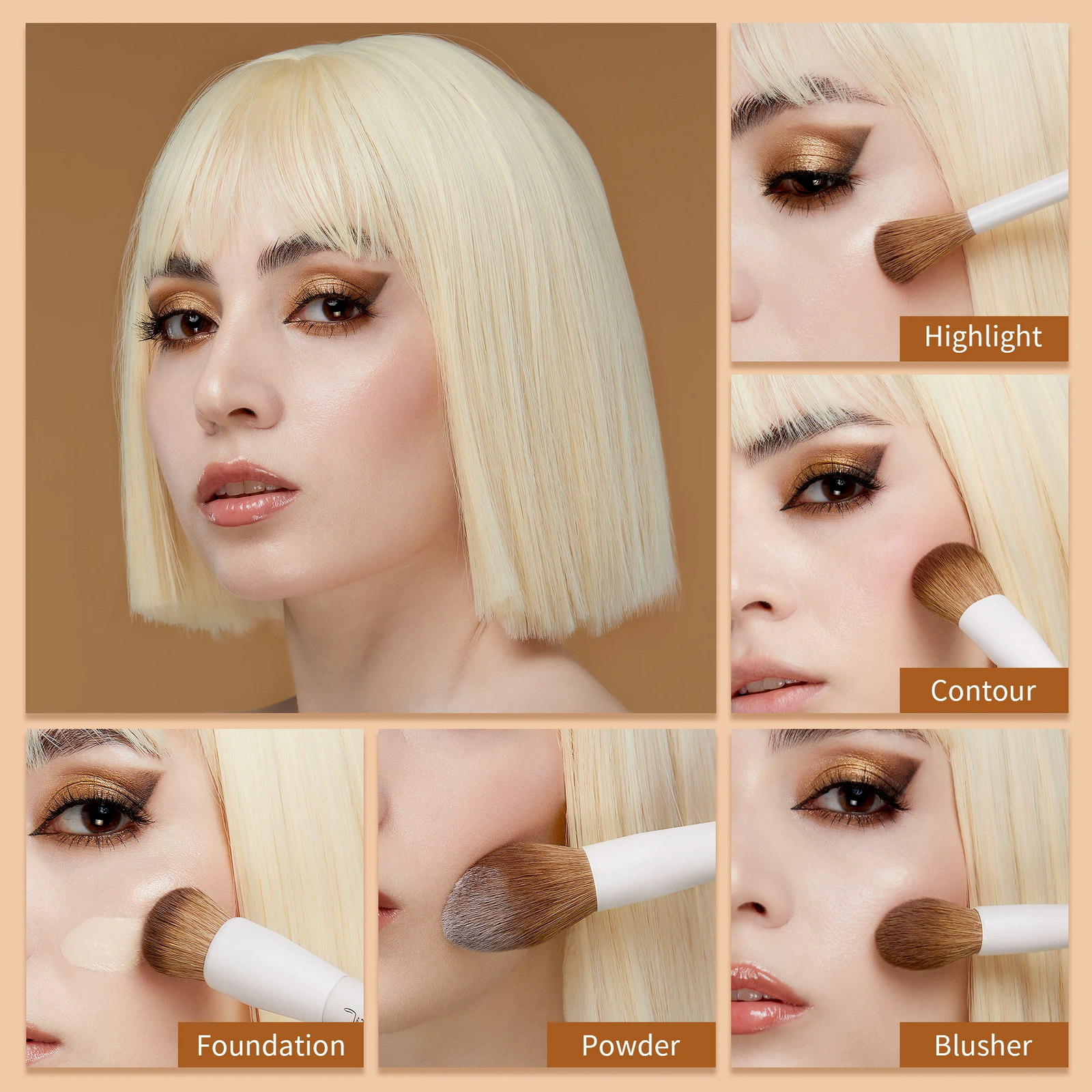 Makeup Brushes 10-14Pc Makeup Brush Set Synthetic Foundation Brush Powder Contour Eyeshadow Liner Blending Highlight T329