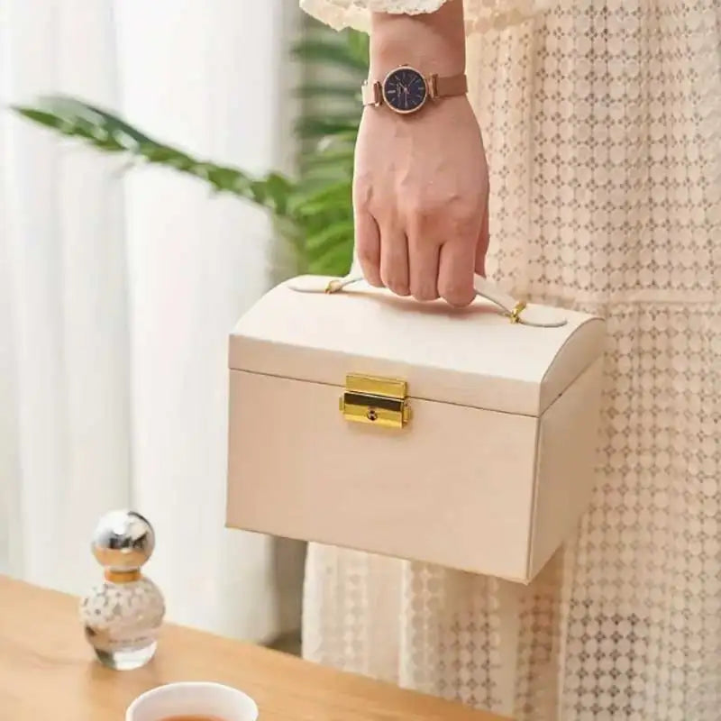 Three Drawer Handheld Jewellery Box Earring Ring Necklace Storage Box PU Leather Jewellery Display Box with Security Key Lock