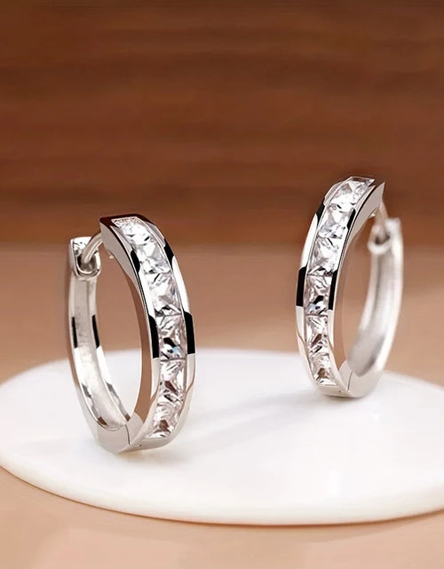 Load image into Gallery viewer, Classic Hoop Earrings for Women – Princess Square CZ
