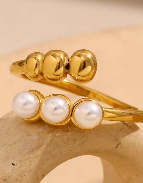 Load image into Gallery viewer, Elegant Style round Pearl Beads Opening Rings 18K Gold Plated Stainless Steel Waterproof Fashion Women Jewelry
