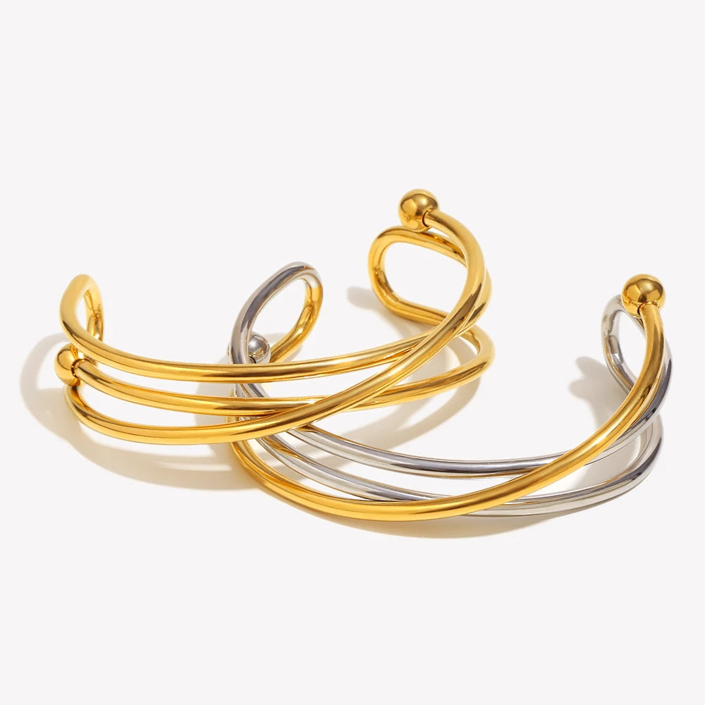 Gold Geometry Cuff – Sleek Lines, Mixed Color Vibes