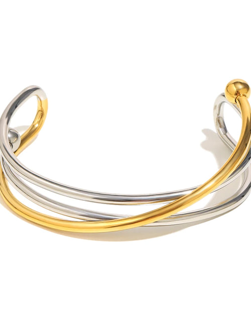 Load image into Gallery viewer, Gold Geometry Cuff – Sleek Lines, Mixed Color Vibes
