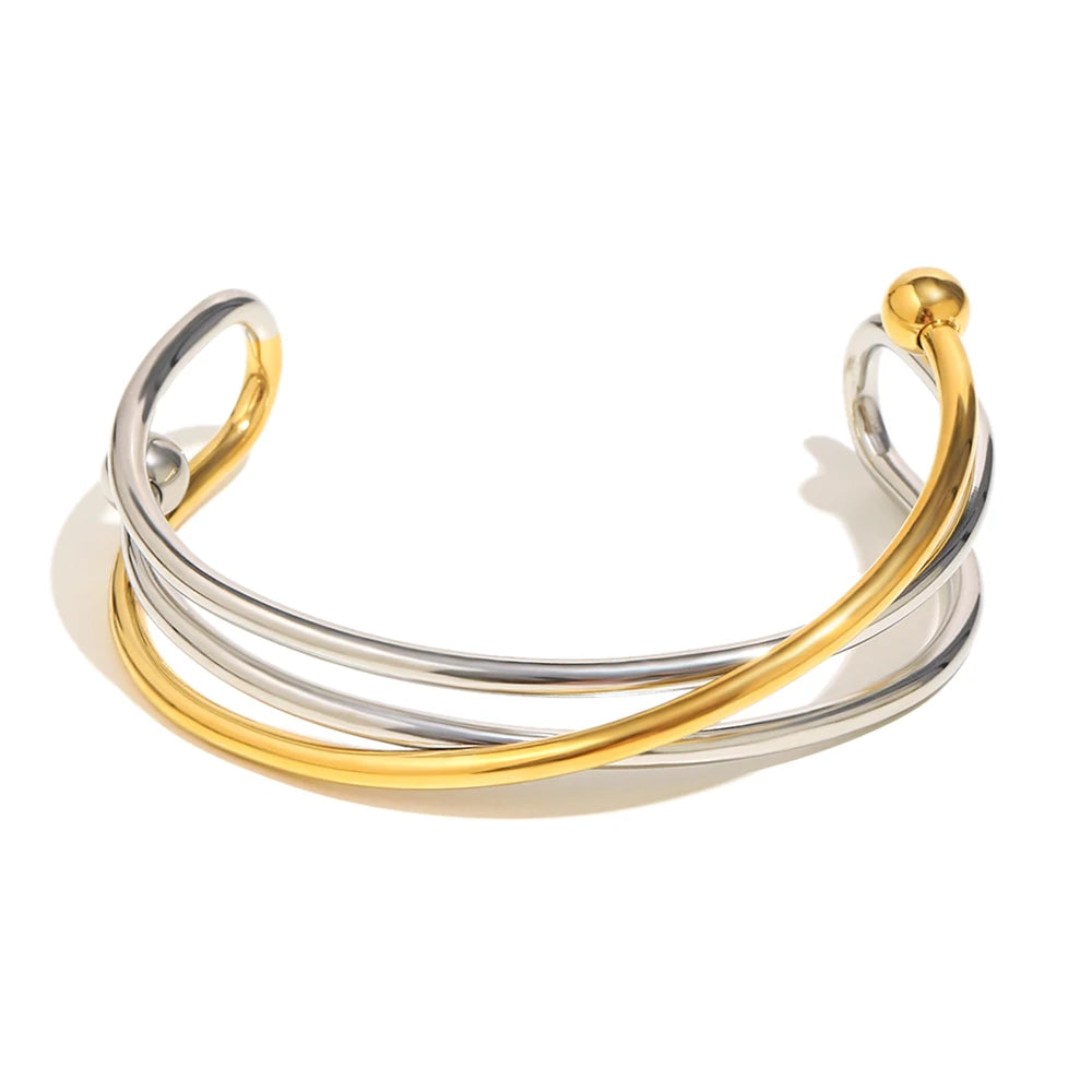 Gold Geometry Cuff – Sleek Lines, Mixed Color Vibes