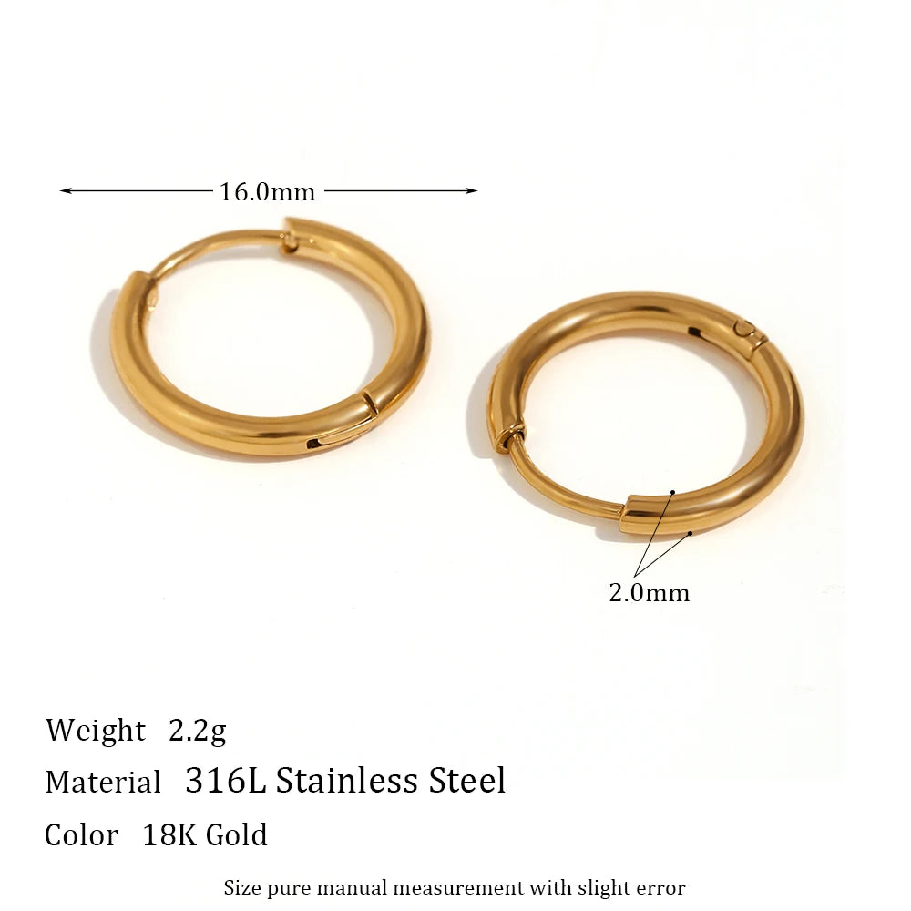 Waterproof Gold-Plated Round Earrings – Elegant Stainless Steel Hoops
