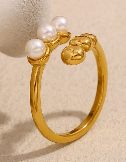 Load image into Gallery viewer, Elegant Style round Pearl Beads Opening Rings 18K Gold Plated Stainless Steel Waterproof Fashion Women Jewelry

