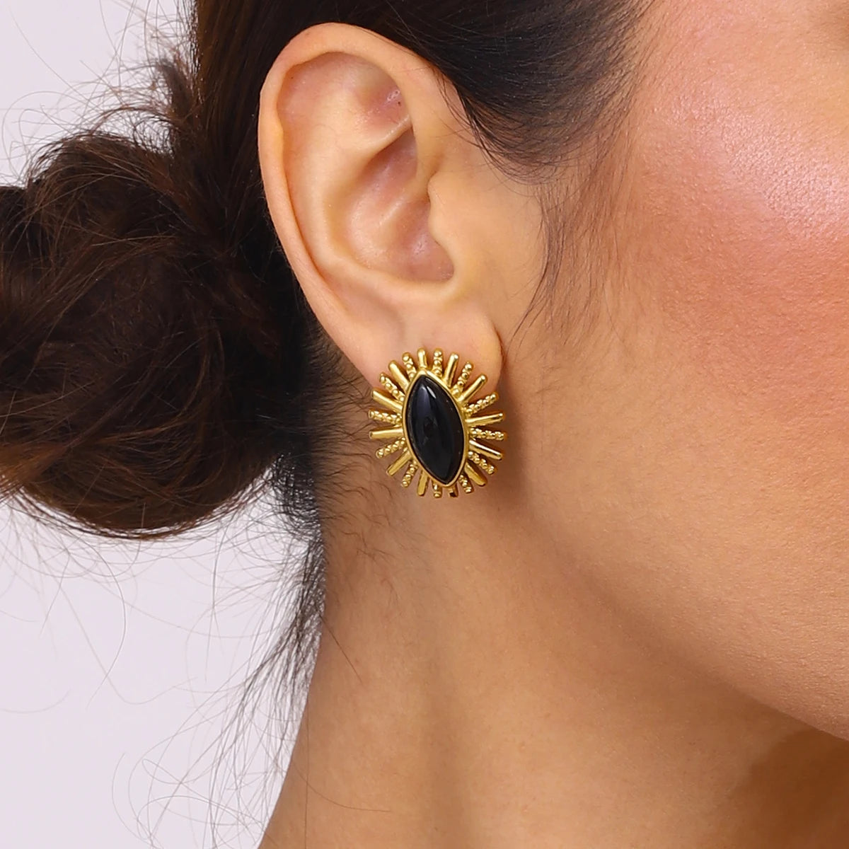 Black Stone Earrings – 18K Gold Plated Statement Jewelry
