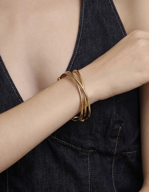 Load image into Gallery viewer, Gold Geometry Cuff – Sleek Lines, Mixed Color Vibes

