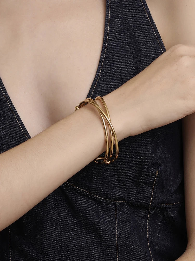 Gold Geometry Cuff – Sleek Lines, Mixed Color Vibes