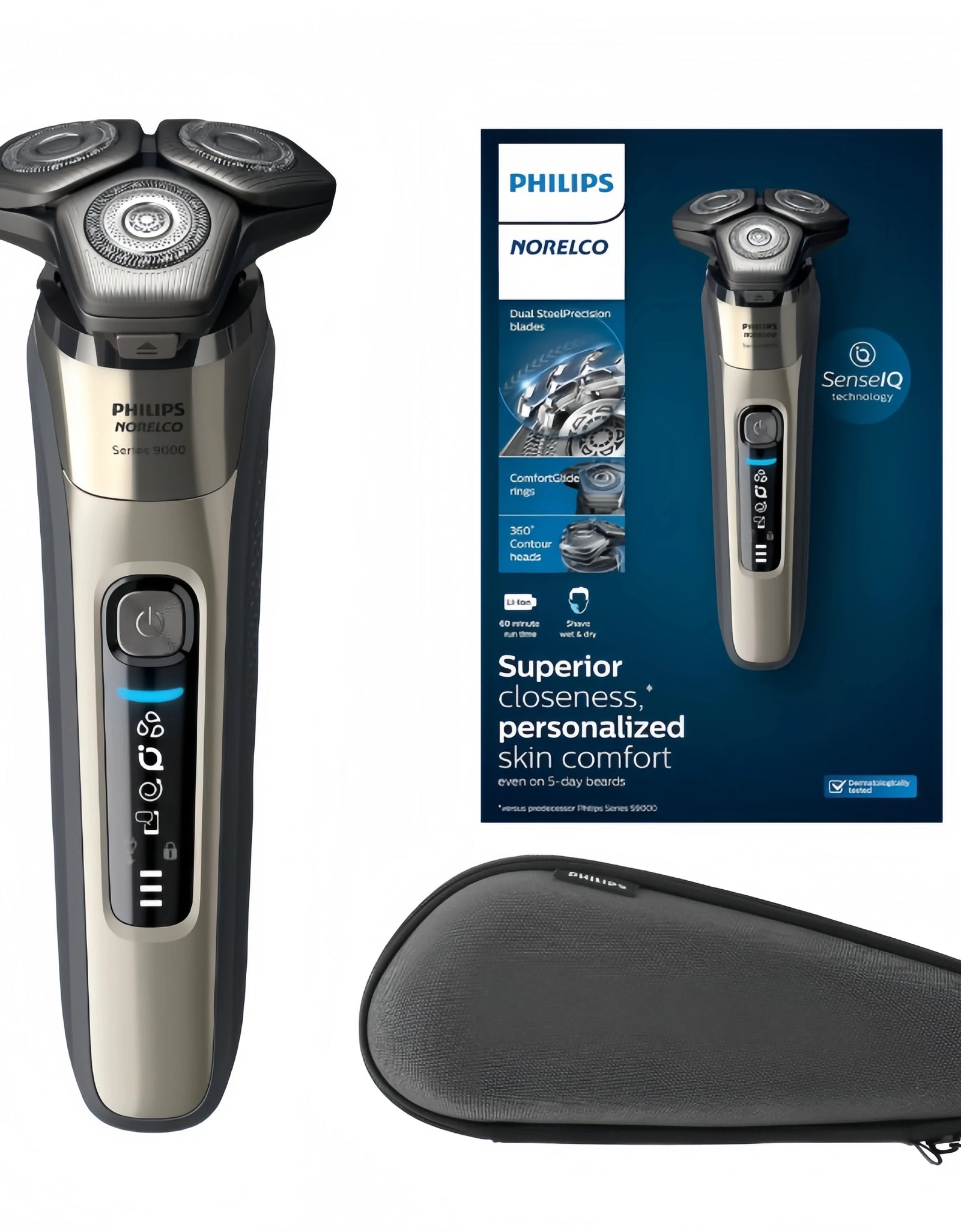Norelco Shaver 9000 S9502 Series, Dual Steel Precision Blades, Motion Control Sensor Comfortglide Rings, 360° Contour He