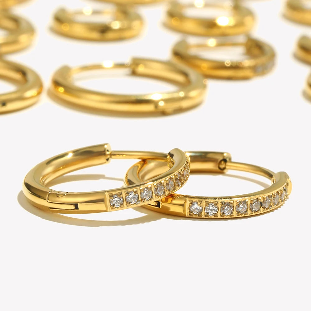 Waterproof Gold-Plated Round Earrings – Elegant Stainless Steel Hoops