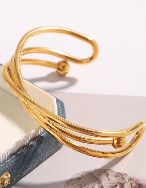 Load image into Gallery viewer, Gold Geometry Cuff – Sleek Lines, Mixed Color Vibes
