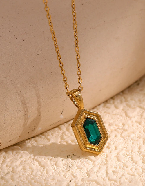 Load image into Gallery viewer, Retro Hex Glow Necklace – Gold &amp; Green Charm, Water-Resistant Shine
