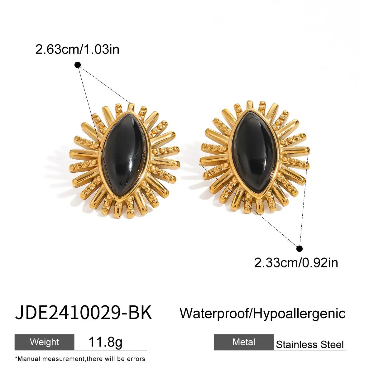 Black Stone Earrings – 18K Gold Plated Statement Jewelry