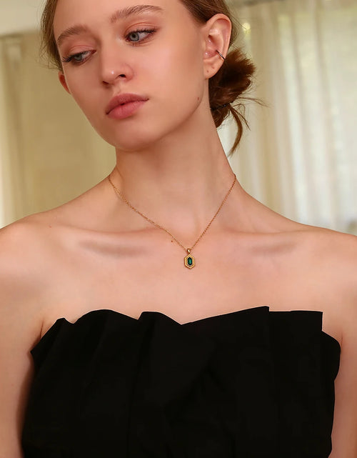 Load image into Gallery viewer, Retro Hex Glow Necklace – Gold &amp; Green Charm, Water-Resistant Shine
