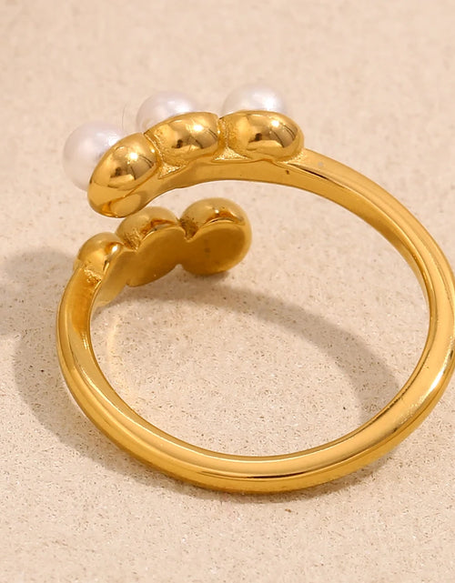 Load image into Gallery viewer, Elegant Style round Pearl Beads Opening Rings 18K Gold Plated Stainless Steel Waterproof Fashion Women Jewelry
