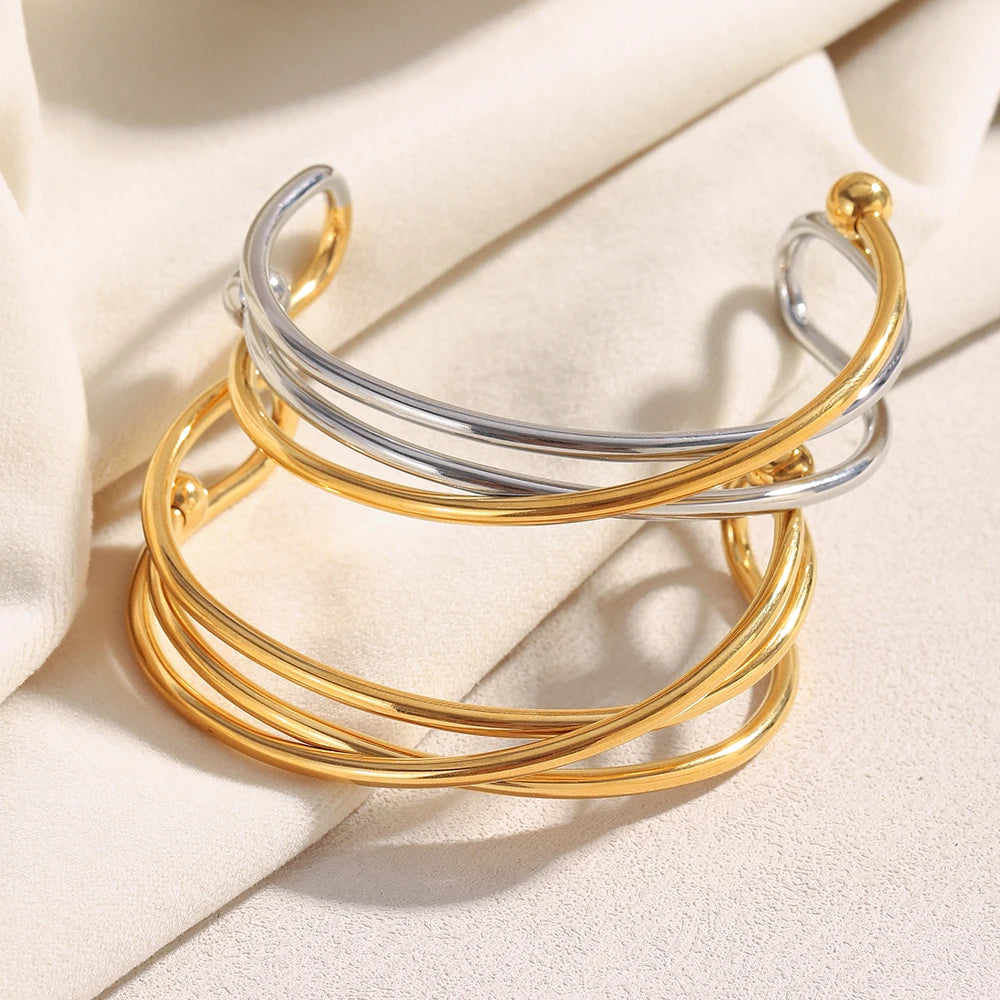 Gold Geometry Cuff – Sleek Lines, Mixed Color Vibes