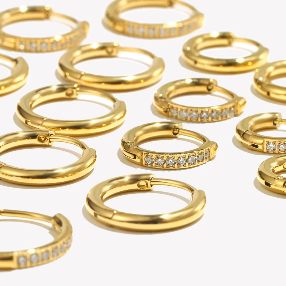 Waterproof Gold-Plated Round Earrings – Elegant Stainless Steel Hoops