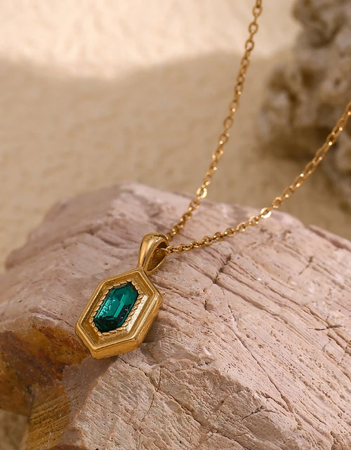 Load image into Gallery viewer, Retro Hex Glow Necklace – Gold &amp; Green Charm, Water-Resistant Shine
