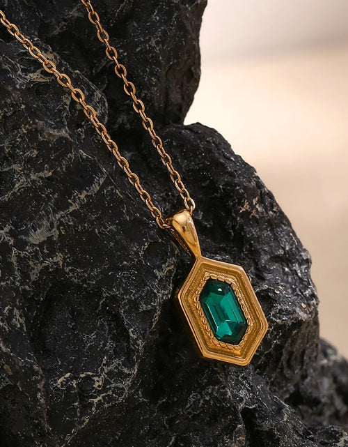 Load image into Gallery viewer, Retro Hex Glow Necklace – Gold &amp; Green Charm, Water-Resistant Shine
