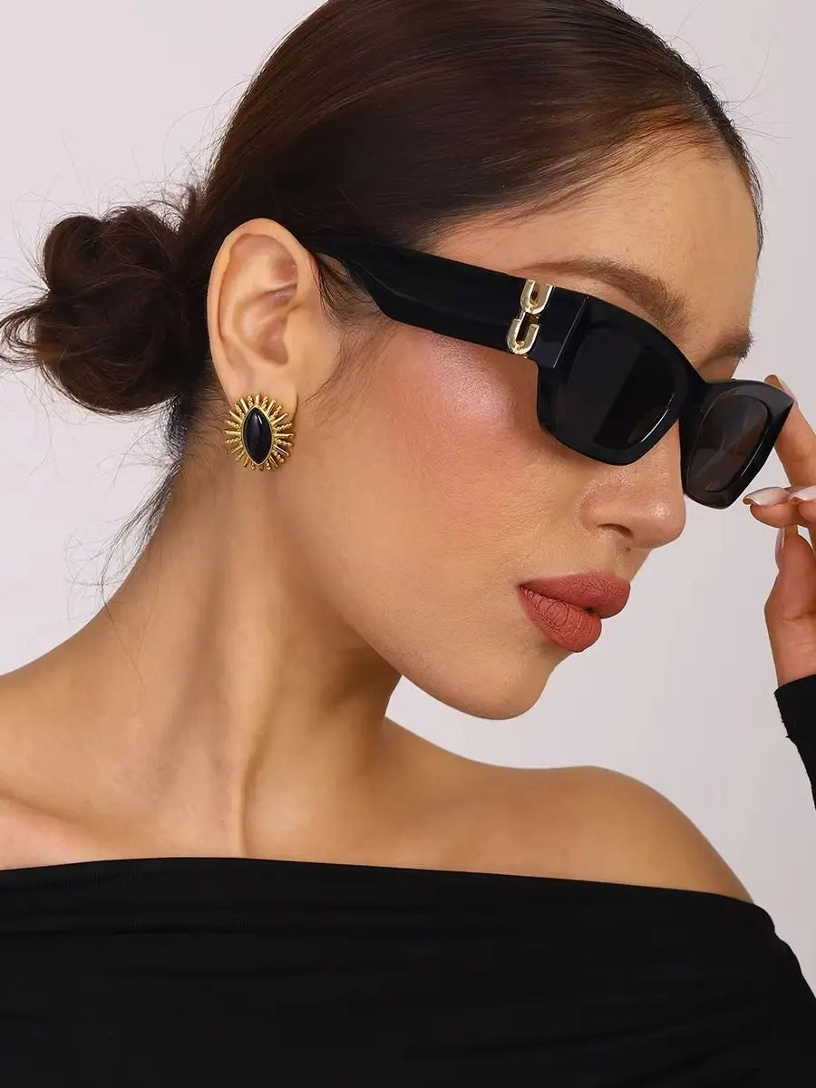 Black Stone Earrings – 18K Gold Plated Statement Jewelry