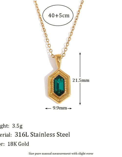 Load image into Gallery viewer, Retro Hex Glow Necklace – Gold &amp; Green Charm, Water-Resistant Shine
