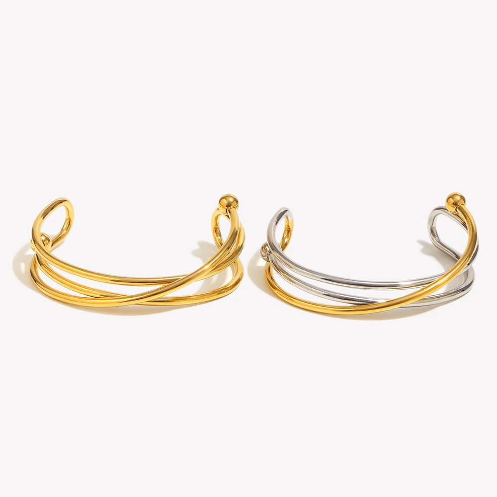 Gold Geometry Cuff – Sleek Lines, Mixed Color Vibes