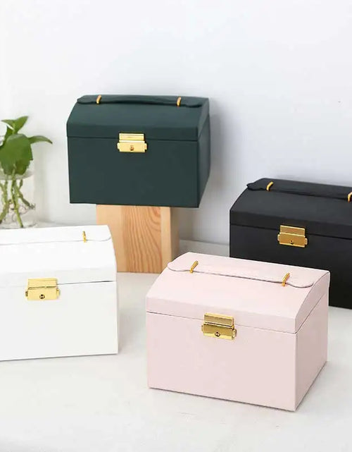 Load image into Gallery viewer, Three Drawer Handheld Jewellery Box Earring Ring Necklace Storage Box PU Leather Jewellery Display Box with Security Key Lock
