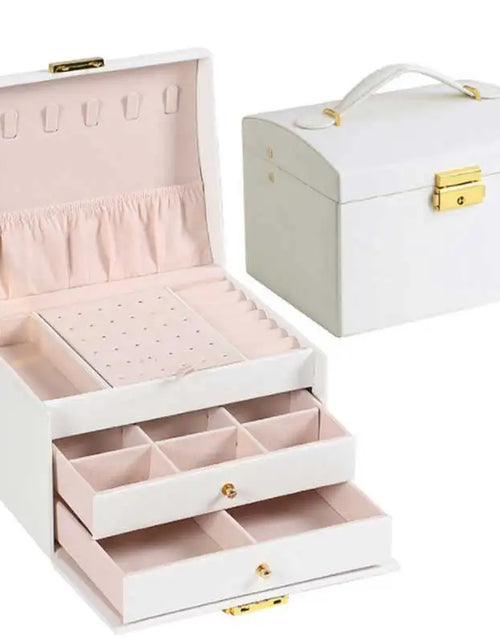 Load image into Gallery viewer, Three Drawer Handheld Jewellery Box Earring Ring Necklace Storage Box PU Leather Jewellery Display Box with Security Key Lock
