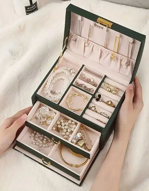 Load image into Gallery viewer, Three Drawer Handheld Jewellery Box Earring Ring Necklace Storage Box PU Leather Jewellery Display Box with Security Key Lock
